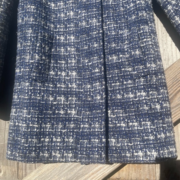 J. Crew Navy Blue and Cream Tweed City Coat Sz 0 Excellent Condition - Picture 2 of 16